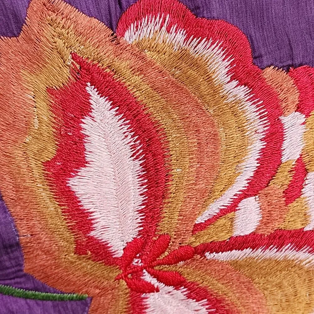Pier 1 Boho Embroidered Silk Throw Pillow Purple Floral Patchwork Applique